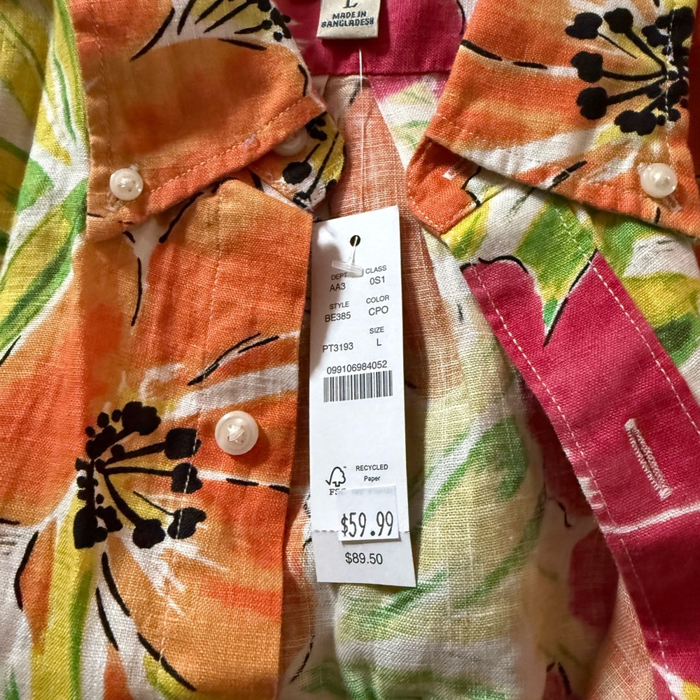 J Crew Linen Floral Men's Shirt L - Picture 2 of 3